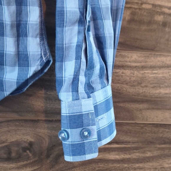 Michael Kors Men’s 100% Cotton Slim Fit Blue Check Dress Shirt - 15.5 34/3 - Picture 8 of 10